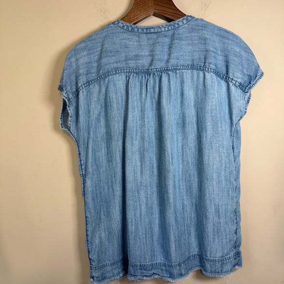 J.Jill Chambry Cap Sleeve Denim Tunic Frayed Hem Medium Petite - Picture 2 of 12